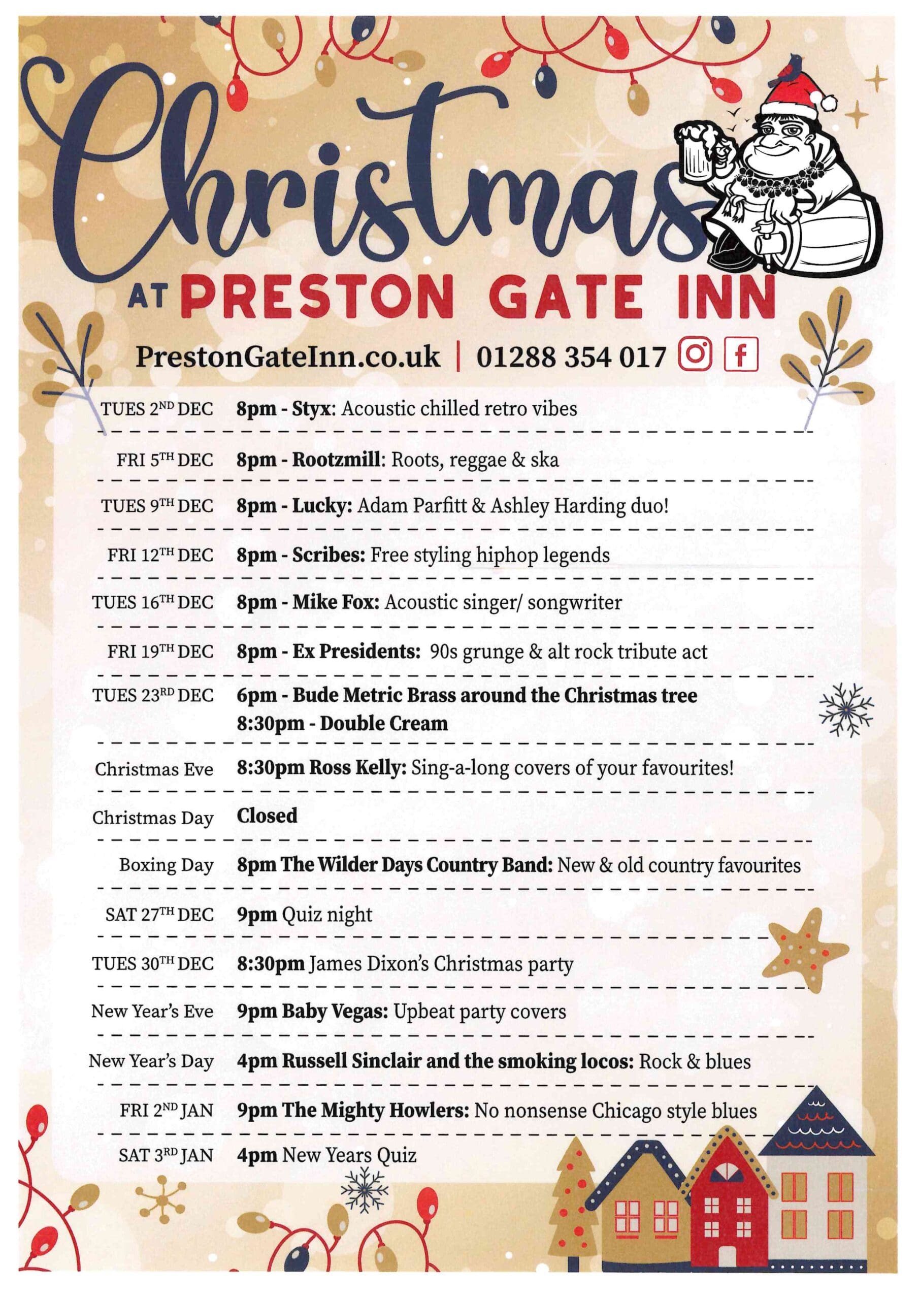 2025 Christmas events at the Preston Gate Inn
